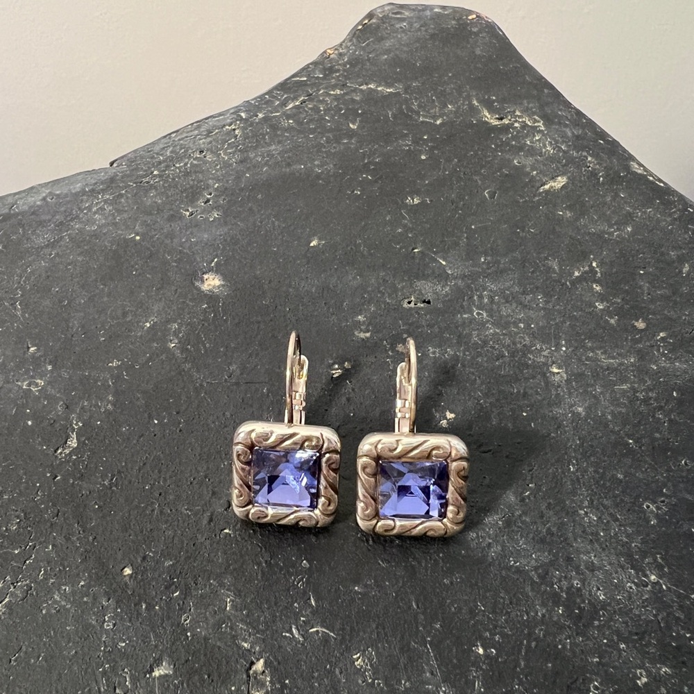 Brighton Regina Purple Stone Leverback Earrings